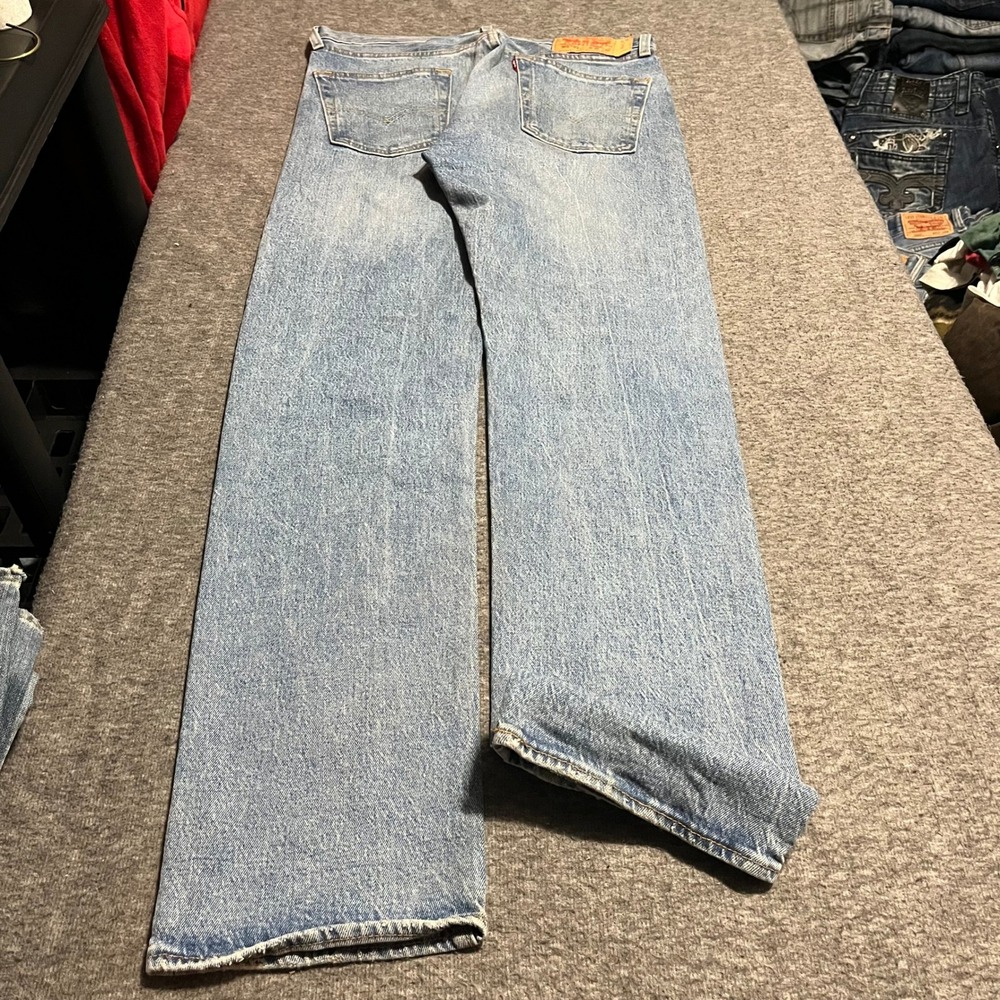 Levis 501 93 Straight Leg Jeans Light Wash Distressed Blue Denim 31x32
